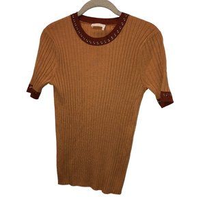 chloe apricot rust trim grommet detail ribbed sweater top M